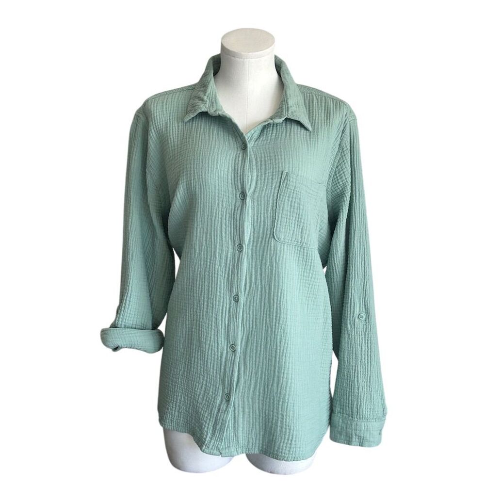 Anne Klein Jeans Women's  Size XL Green Long Sleeve Button-Up Shirt
